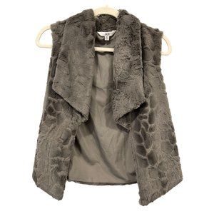 Jack by BB Dakota Faux Fur Vest Gray Brown Giraffe XS Waterfall Open Front Gilet